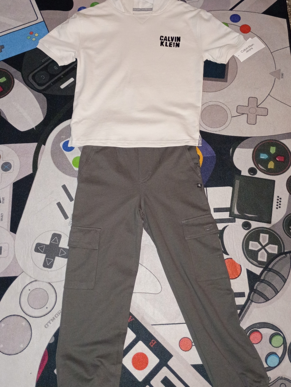 Calvin Klein White Tee with Gray Cargo Joggers